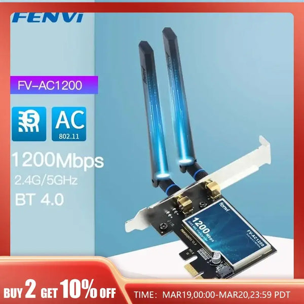 Dual-band Wi-Fi adapter card with antennas for Fenvi FV-AC1200 Gigabit Ethernet networks