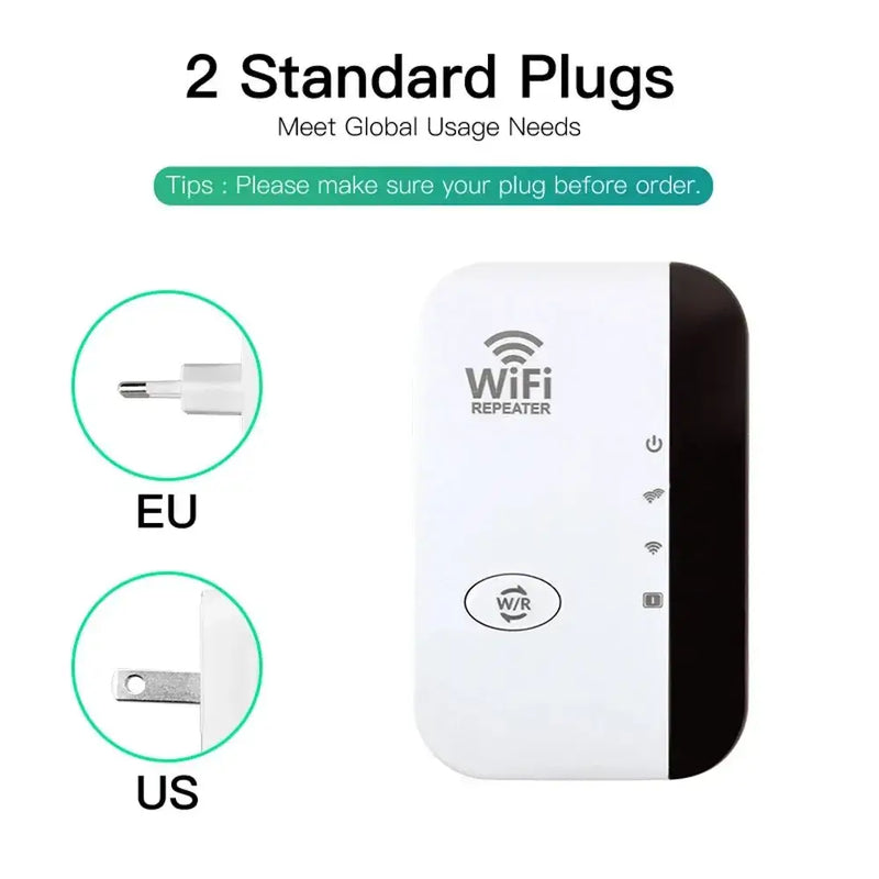 WiFi repeater device with EU and US plugs for Fenvi Wi-Fi Transmission Standard 802.11n