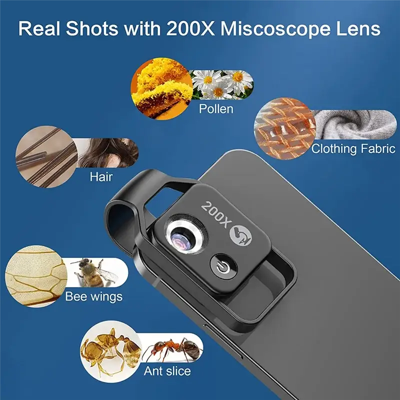 Clip-on microscope lens attachment for smartphones, FGHGF model number with 200X magnification