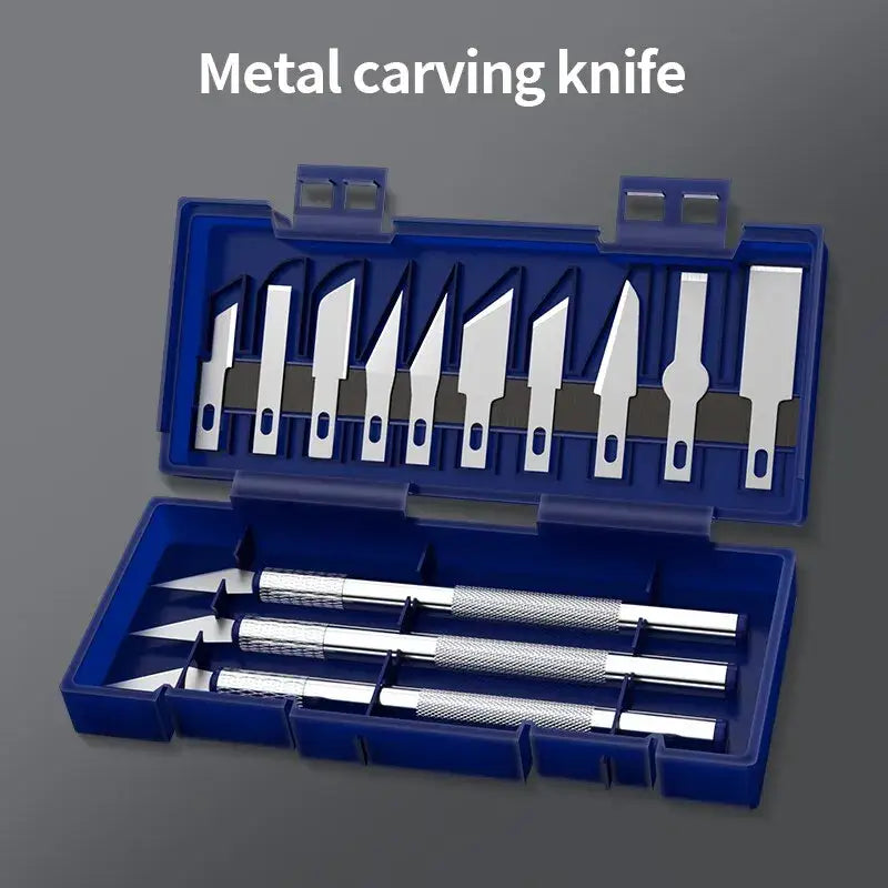 Set of 13pcs metal carving knives in a blue case for the Compact 2.4 Inch Fixed Blade Knife