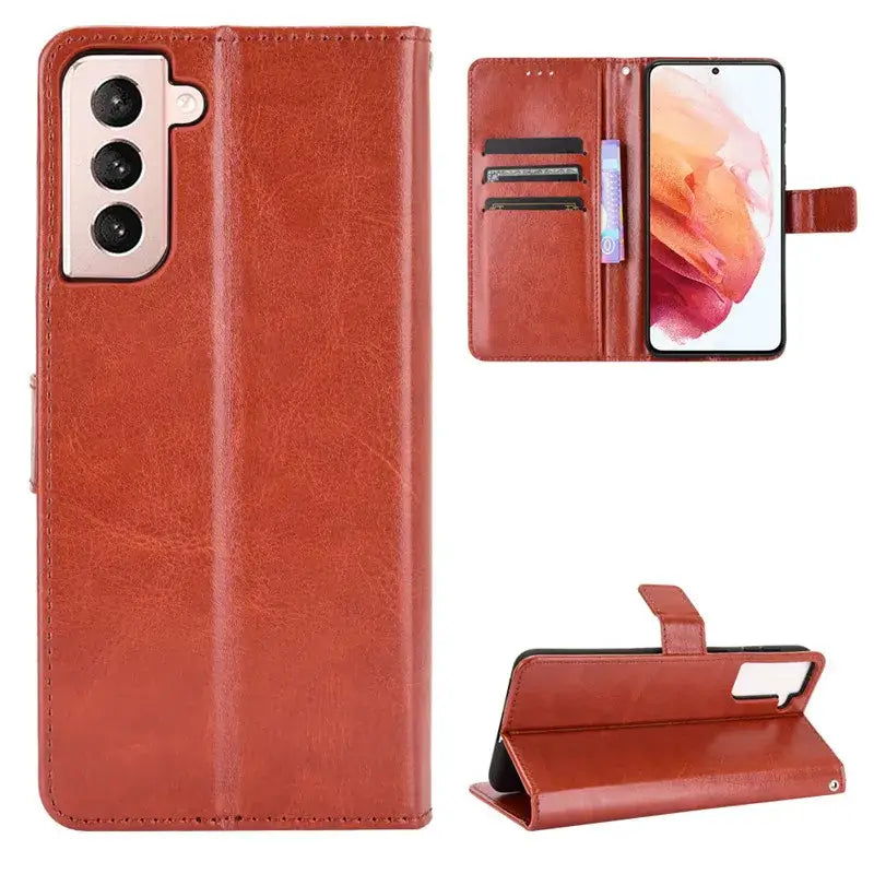 Brown leather wallet-style Flip Case for Samsung Galaxy S23 Ultra with card slots