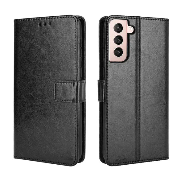 Black leather flip case for Samsung Galaxy S23 Ultra with card slots and camera cutout