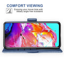 Smartphone in blue folio case showcasing a colorful display of Flip Leather Swivel Wallet