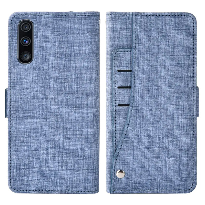 Denim-textured Flip Leather Swivel Wallet Case for Huawei P Smart 2019 with card slots