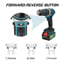 Cordless Gisam 398VF Brushless Electric Impact Drill with battery pack and reverse button