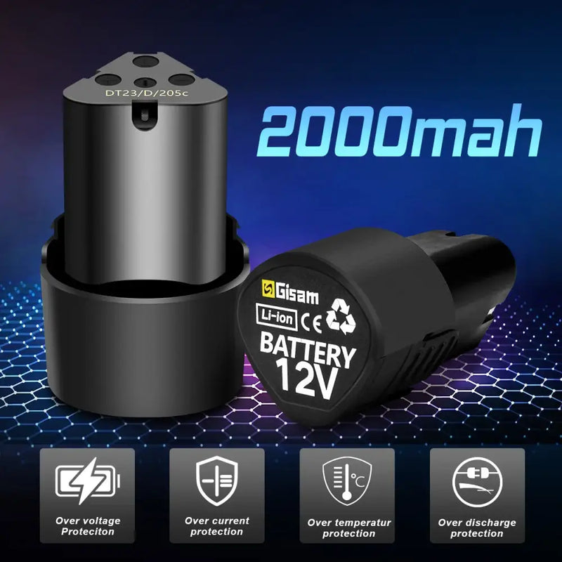 Rechargeable 12V battery with 2000mAh capacity for Gisam Electric Angle Grinder