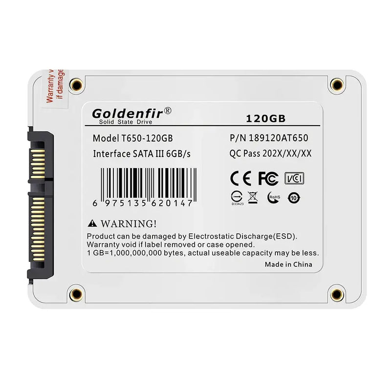 Goldenfir SATA III Solid State Drive with 120GB capacity and Nand Flash type