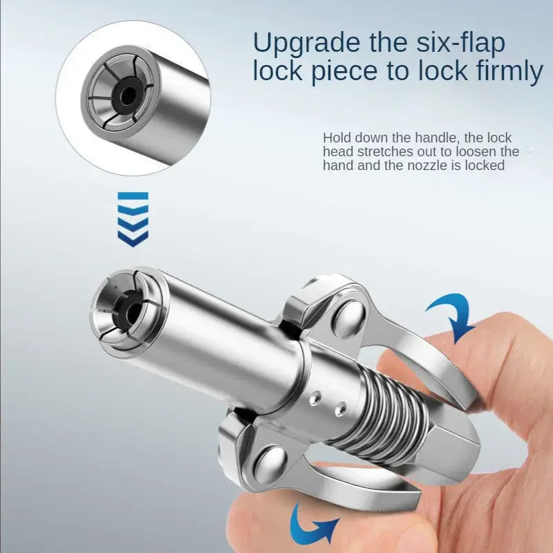 Six-flap locking mechanism of Grease Gun Coupler and Lubricant Tip for wheel maintenance