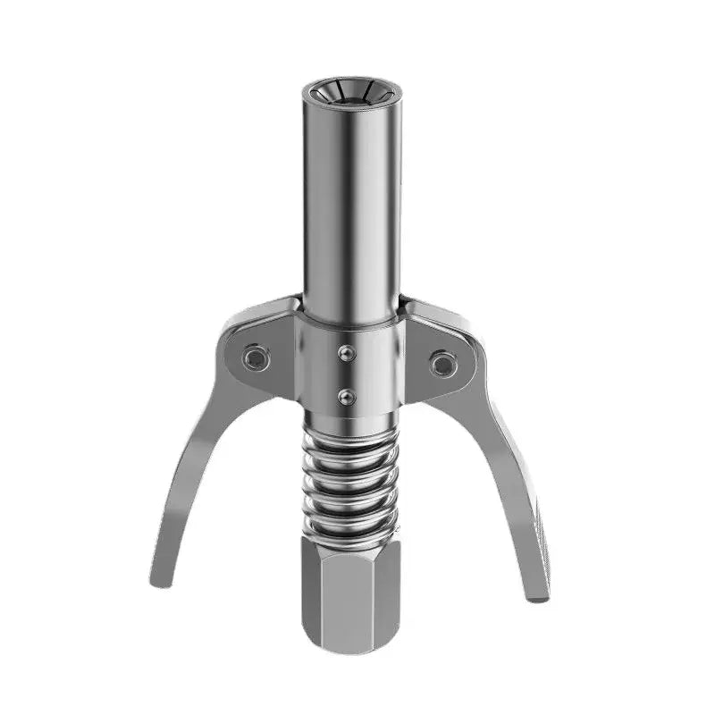 Stainless steel corkscrew-style grease gun coupler with prongs for effective lubrication