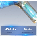 Futuristic handheld car vacuum with blue glow and digital display for effective cleaning