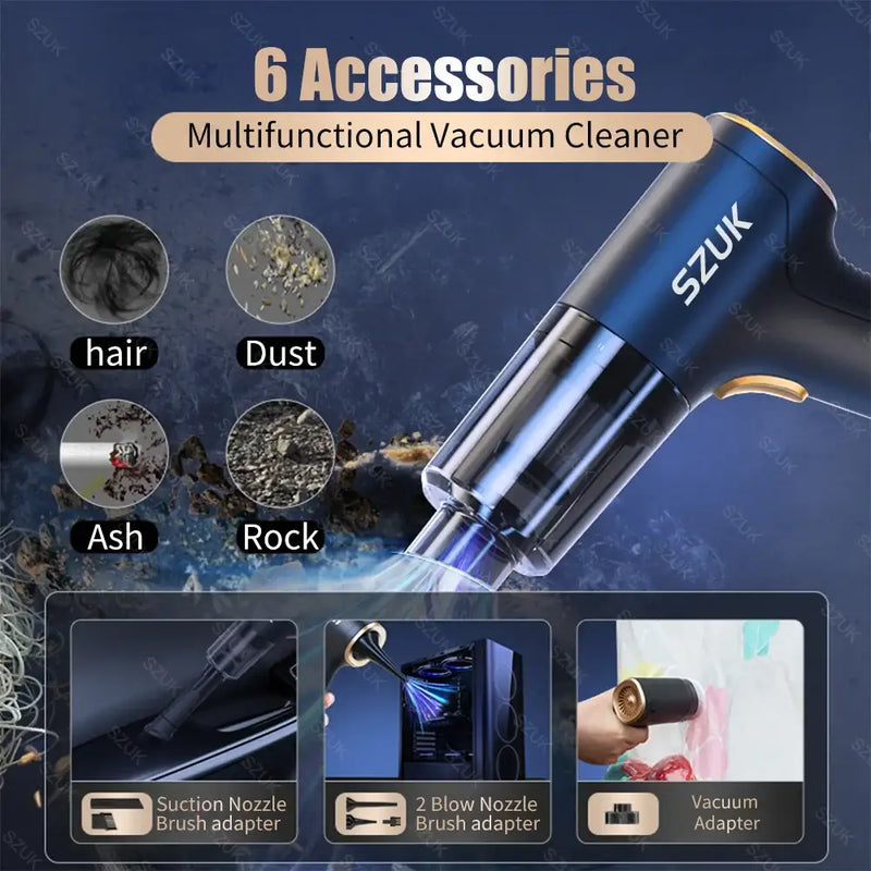 Handheld Car Vacuum with 6 Accessories for Versatile Cleaning Tasks in Vehicles