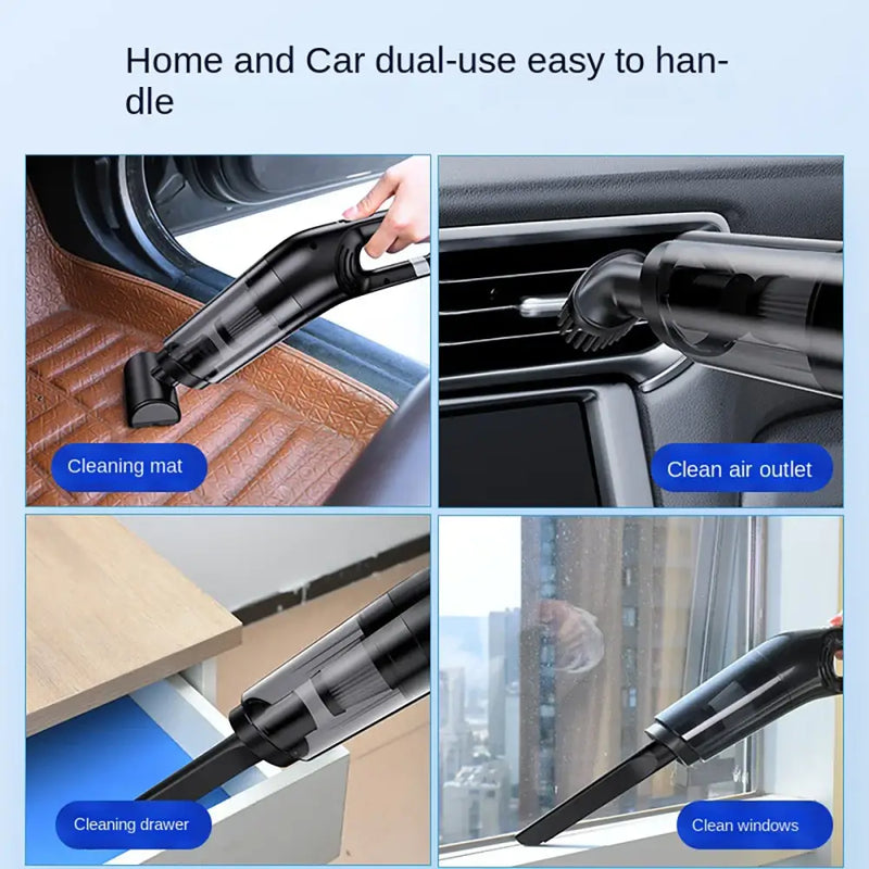 Handheld USB Charging Portable Vacuum Cleaner with attachments for home and car cleaning tasks