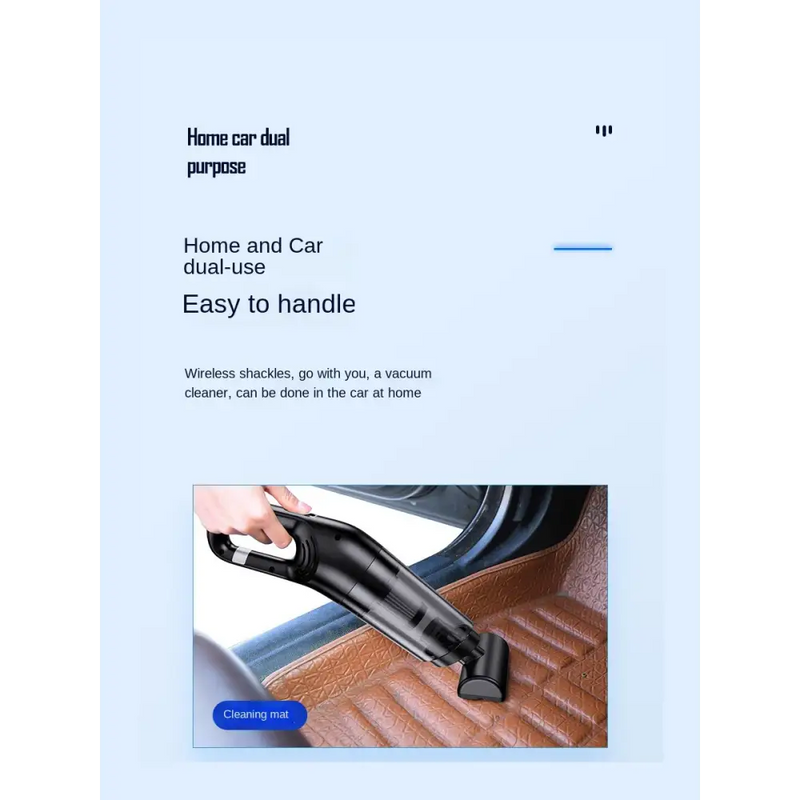 Handheld USB charging portable vacuum cleaner used to clean a car’s floor mat