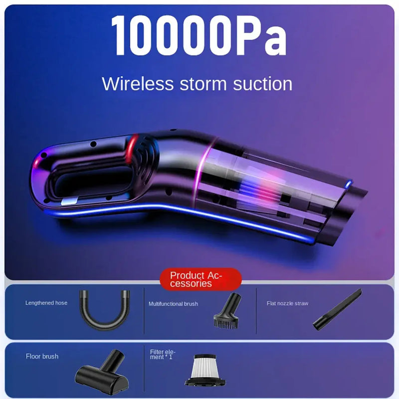 Sleek handheld USB charging portable vacuum cleaner with purple and blue lighting effects