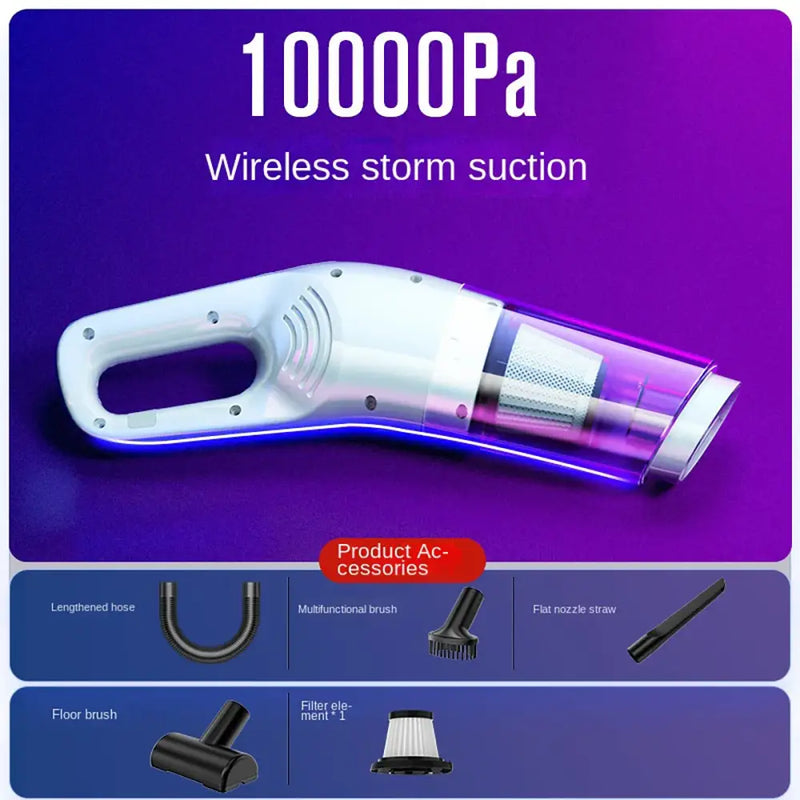 Handheld USB charging portable vacuum cleaner with curved design and purple accents