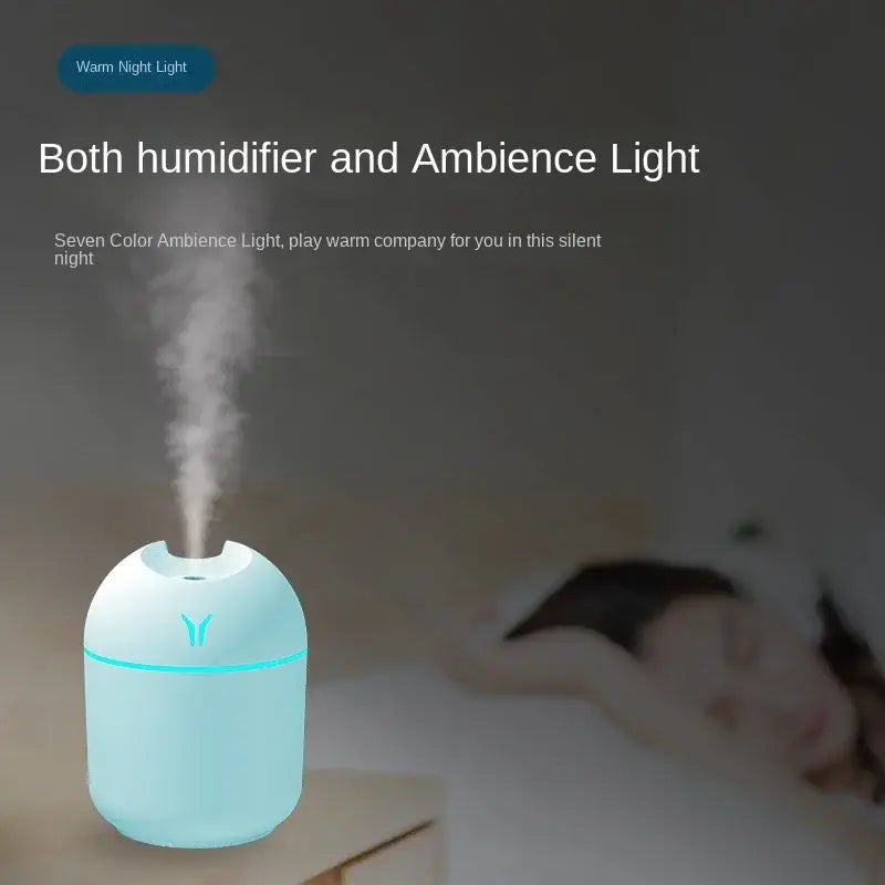 Pale blue HAOYUNMA Compact Humidifier with mist discharge power and glowing light feature