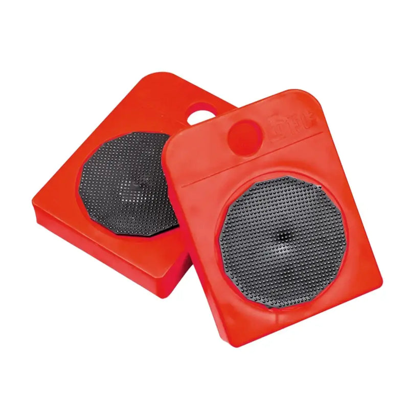 Red plastic speakers with black mesh grilles featured in Heavy Duty Furniture Lifting Tool Set