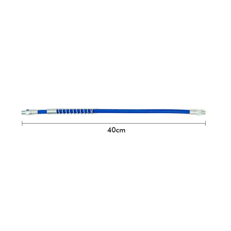 Blue and silver flexible metal ruler measuring 40cm for precise grease gun whip hose use