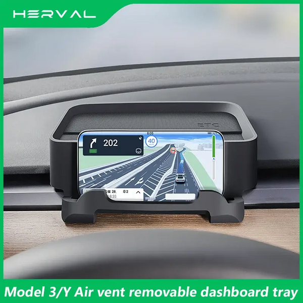 Dashboard-mounted phone holder with air vent removable storage tray for Tesla Model 3/Y