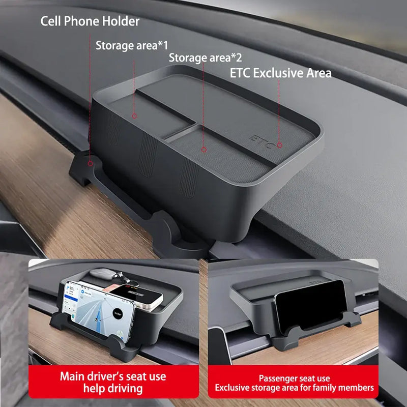 Herval Black Silicone Air Vent Removable Dashboard Tray with cell phone holder and compartments