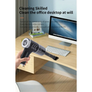 Handheld cordless power car vacuum cleaner effectively cleaning a desk surface