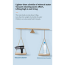 Balance scale comparing a car vacuum cleaner with a bottle of mineral water