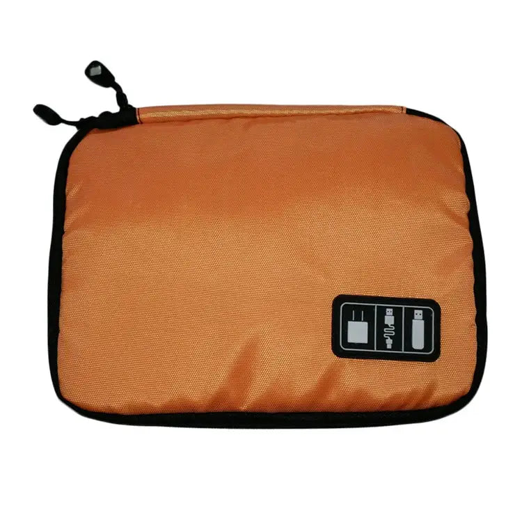 Orange zippered travel organizer pouch for Uthai T47 HDD cable storage with device icons