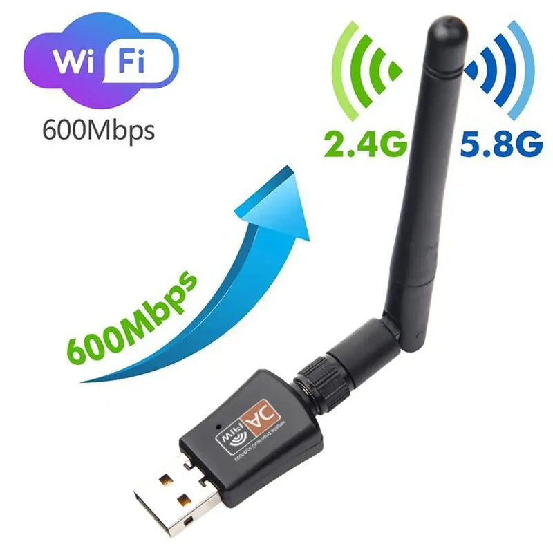 High-Speed 600M USB WiFi Adapter with adjustable antenna for dual-band connectivity