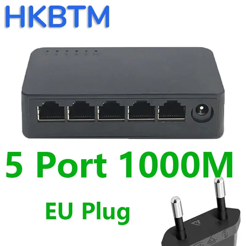 HKBTM Mini 5 Ports Switch with EU power plug in Mainland China Package for efficient connectivity