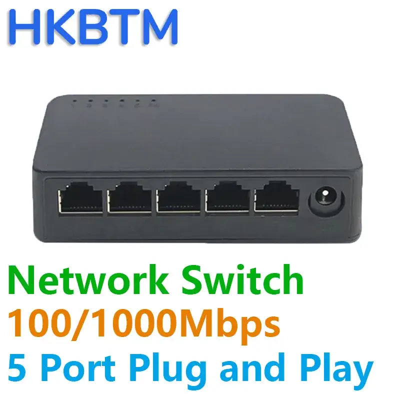 HKBTM Mini 5 Ports Switch for efficient connectivity with 100/1000Mbps speeds, Mainland China Package