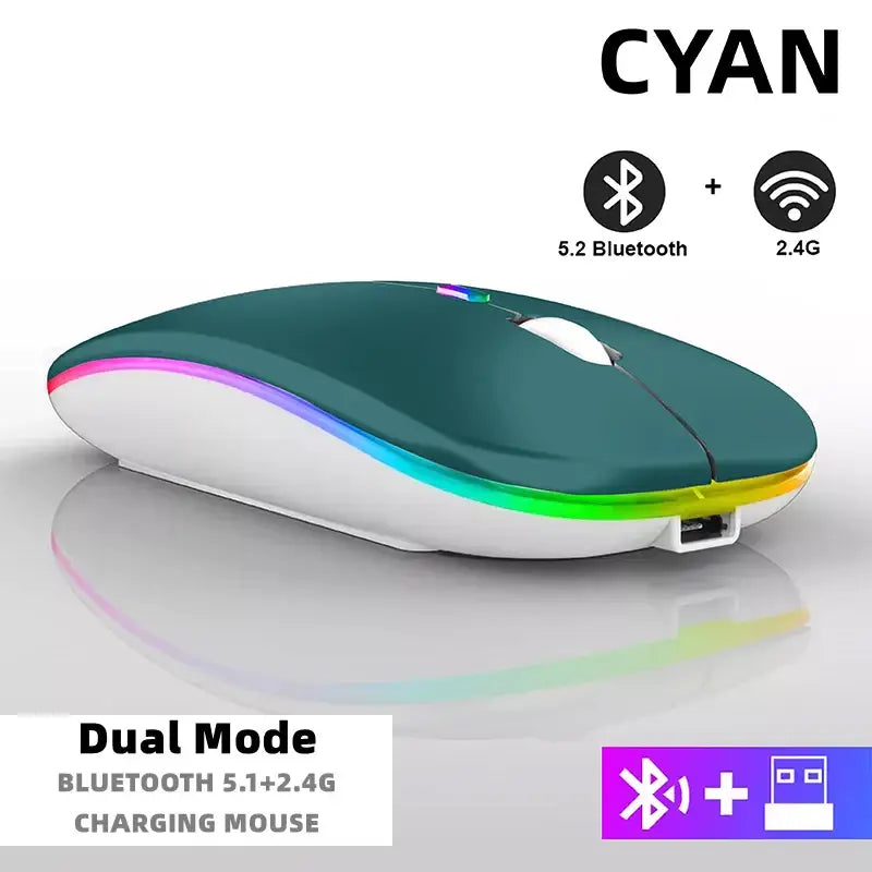 Sleek HXSJ Bluetooth Wireless Mouse featuring RGB lighting and dual connectivity modes