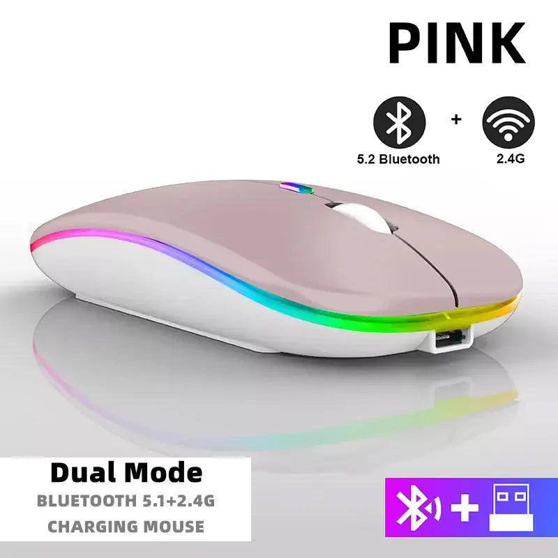 Sleek HXSJ Bluetooth Wireless Mouse with LED lighting and dual connectivity modes