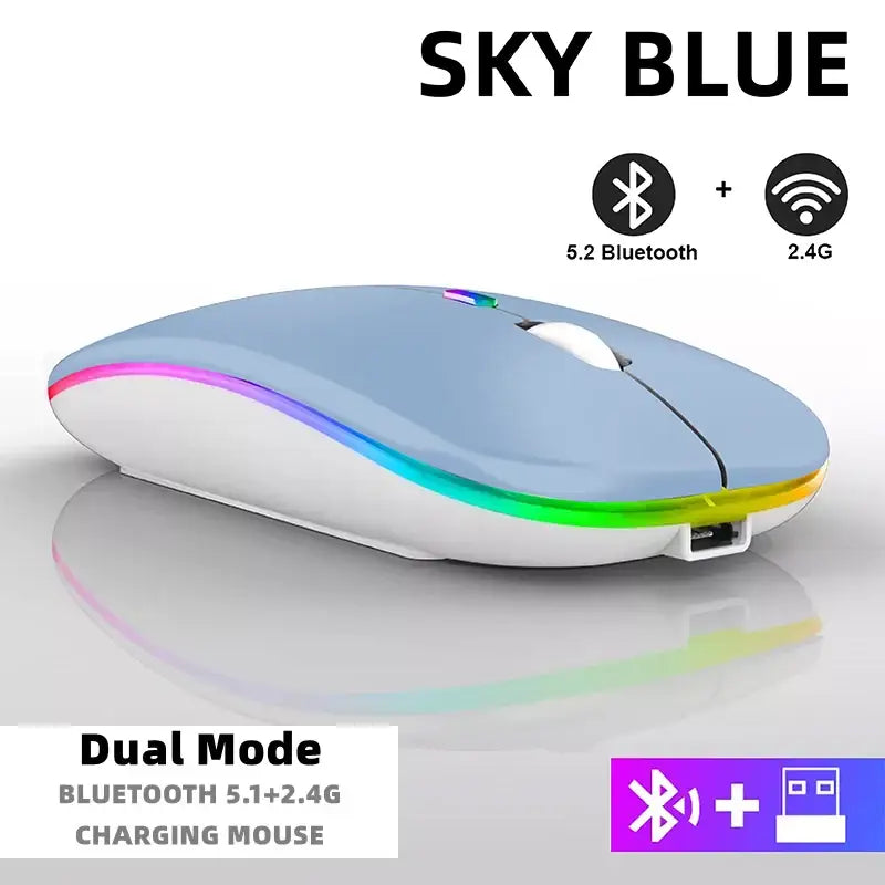 Sleek HXSJ Bluetooth wireless mouse with LED lighting and dual connectivity modes