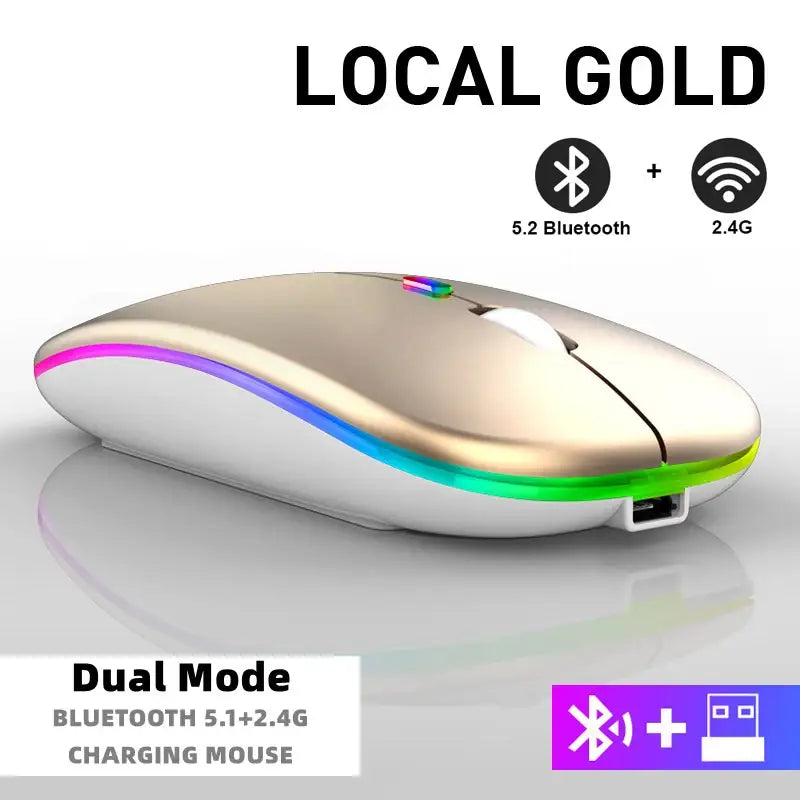 Sleek Bluetooth wireless mouse with colorful LED lighting and adjustable DPI settings