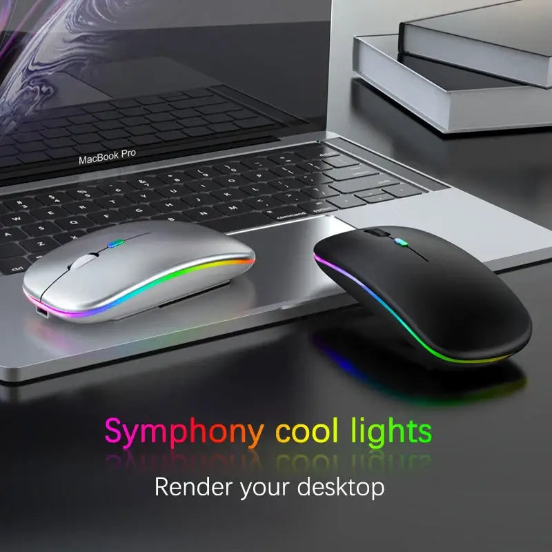 Two HXSJ Bluetooth Wireless Mice with Colorful LED Lighting Effects and DPI Adjustment