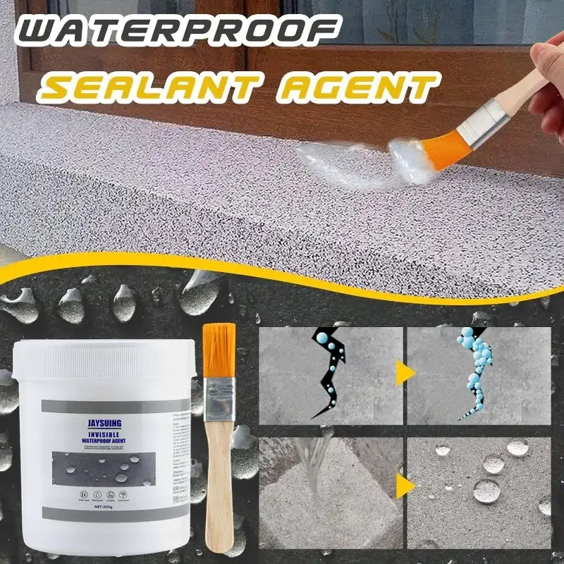 Jaysuing Invisible Waterproof Agent for Ceramics shown with application and effects demonstration