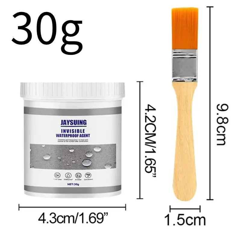 Jar of Jaysuing Invisible Waterproof Agent with Brush Applicator for effective sealing