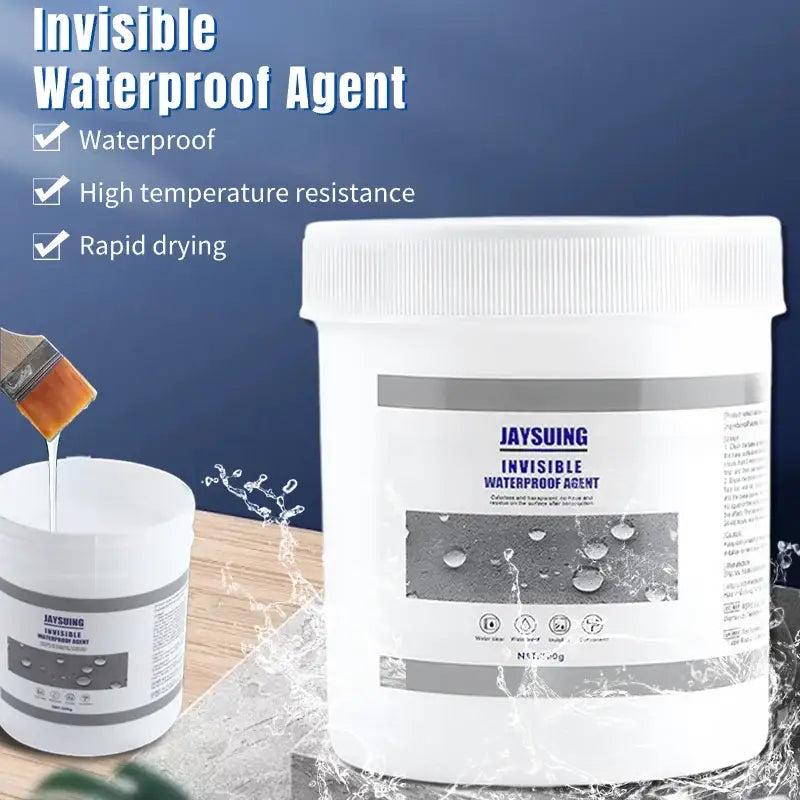 Jaysuing Invisible Waterproof Agent in white container features detailed product benefits