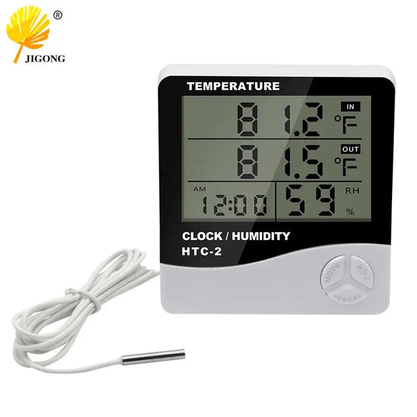 Digital thermometer hygrometer JIGONG Max Measuring with clock and external probe