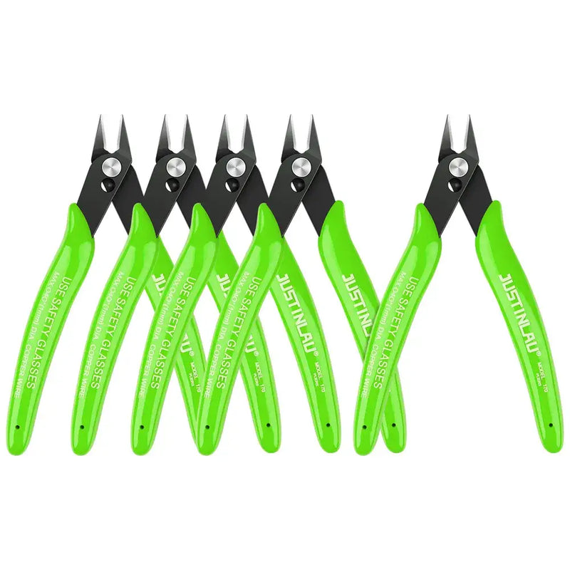 Bright green-handled JUSTINLAU Carbon Steel Wire Stripper tools displayed in a row