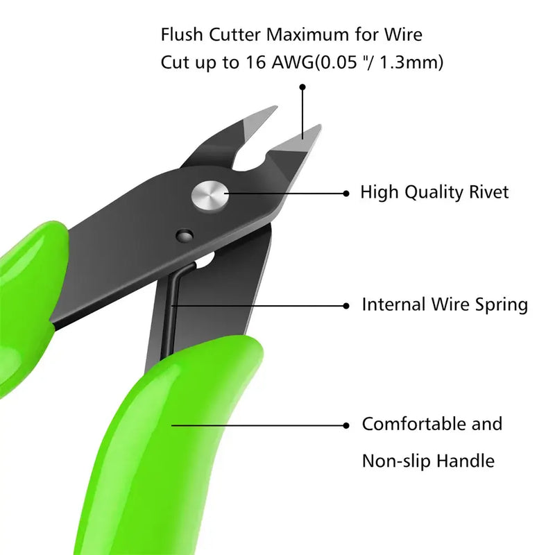 JUSTINLAU Carbon Steel Wire Stripper with green handles and labeled features