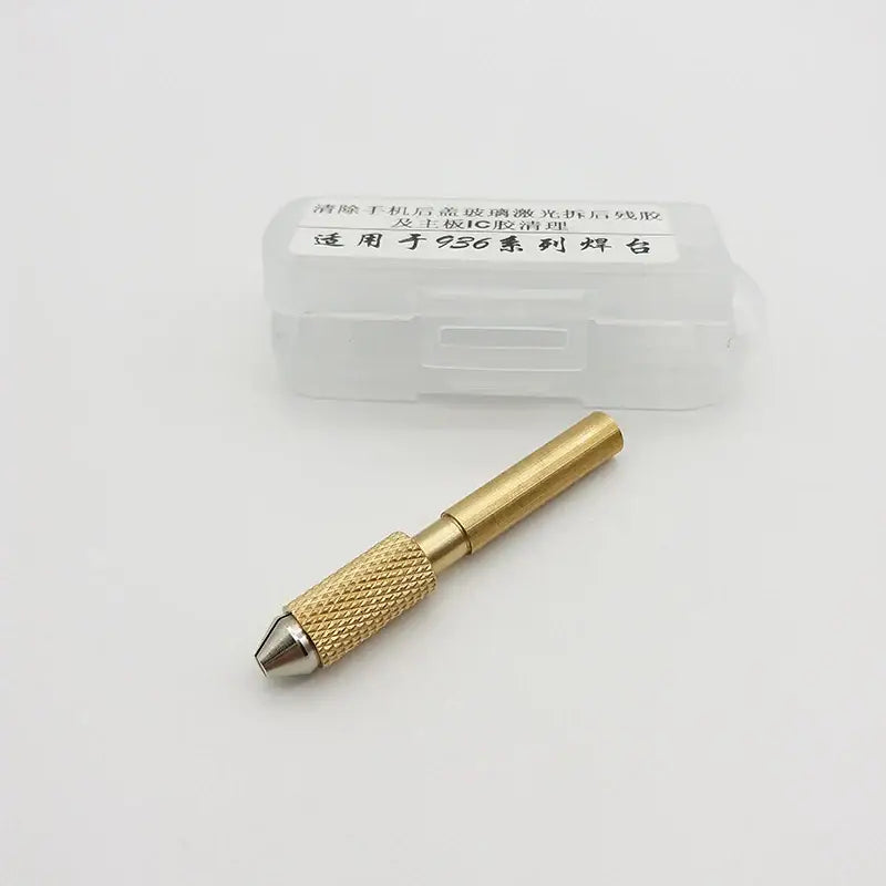 Brass-colored Jyrkior hand tool component for soldering iron with textured grip