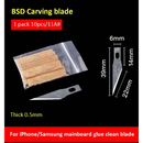 Thin metal blade for glue removal from smartphone mainboards, part of Jyrkior Hand Tool