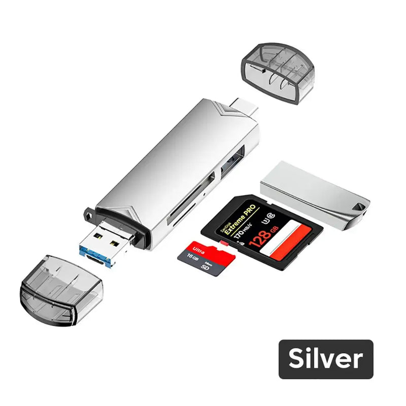 Kebidumei Multi Card Reader in aluminum alloy with multiple card slots and Micro USB