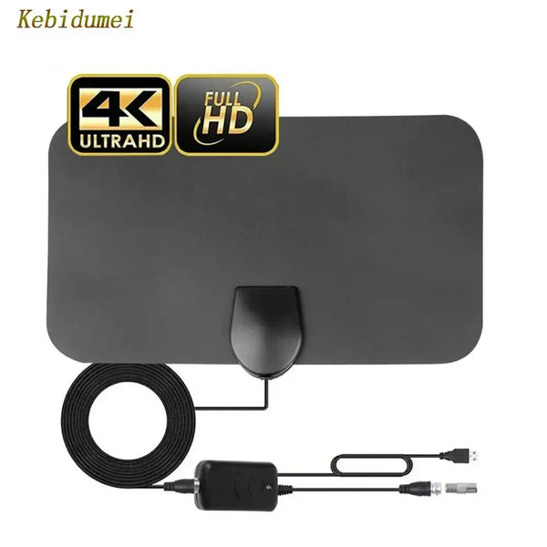 Flat rectangular Kebidumei Newest Digital TV Antenna with 4K Ultra HD and miles booster