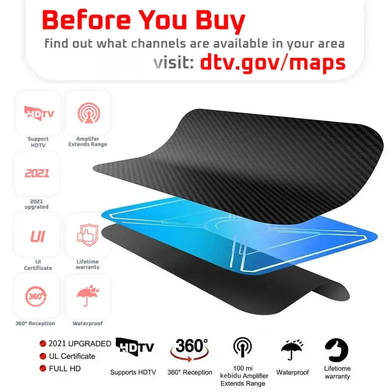 Multi-layered Kebidumei Newest Digital TV Antenna with carbon fiber for superior HD reception