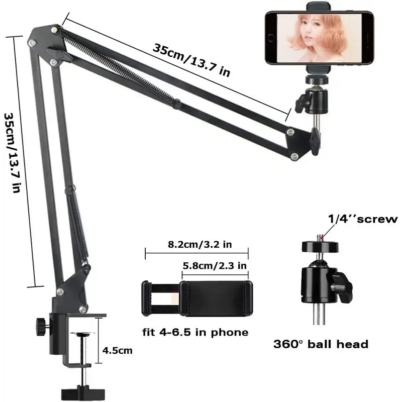 Adjustable arm mount for KEBTYVOR Lazy Bracket desk holder with labeled dimensions