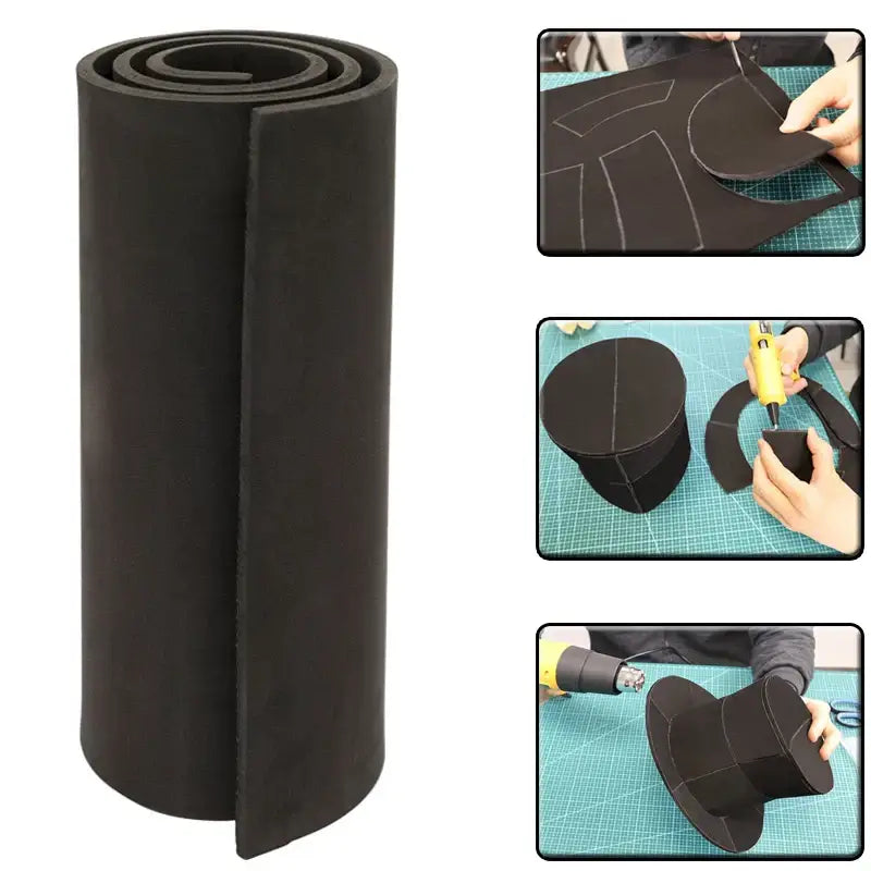 Black foam roll for crafting and cosplay, showcasing Keepheart EVA Foam Hand Tool Parts