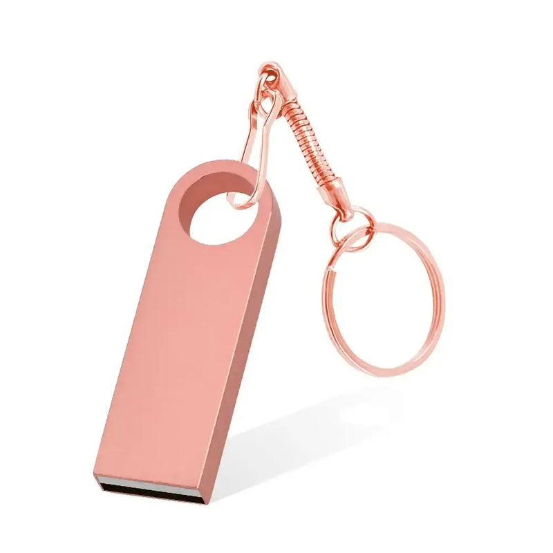 Rose gold KFHIREW USB flash disk with keychain, featuring China interface type