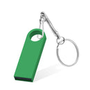 Green KFHIREW USB flash disk with USB 2.0 interface type, attached to a keyring